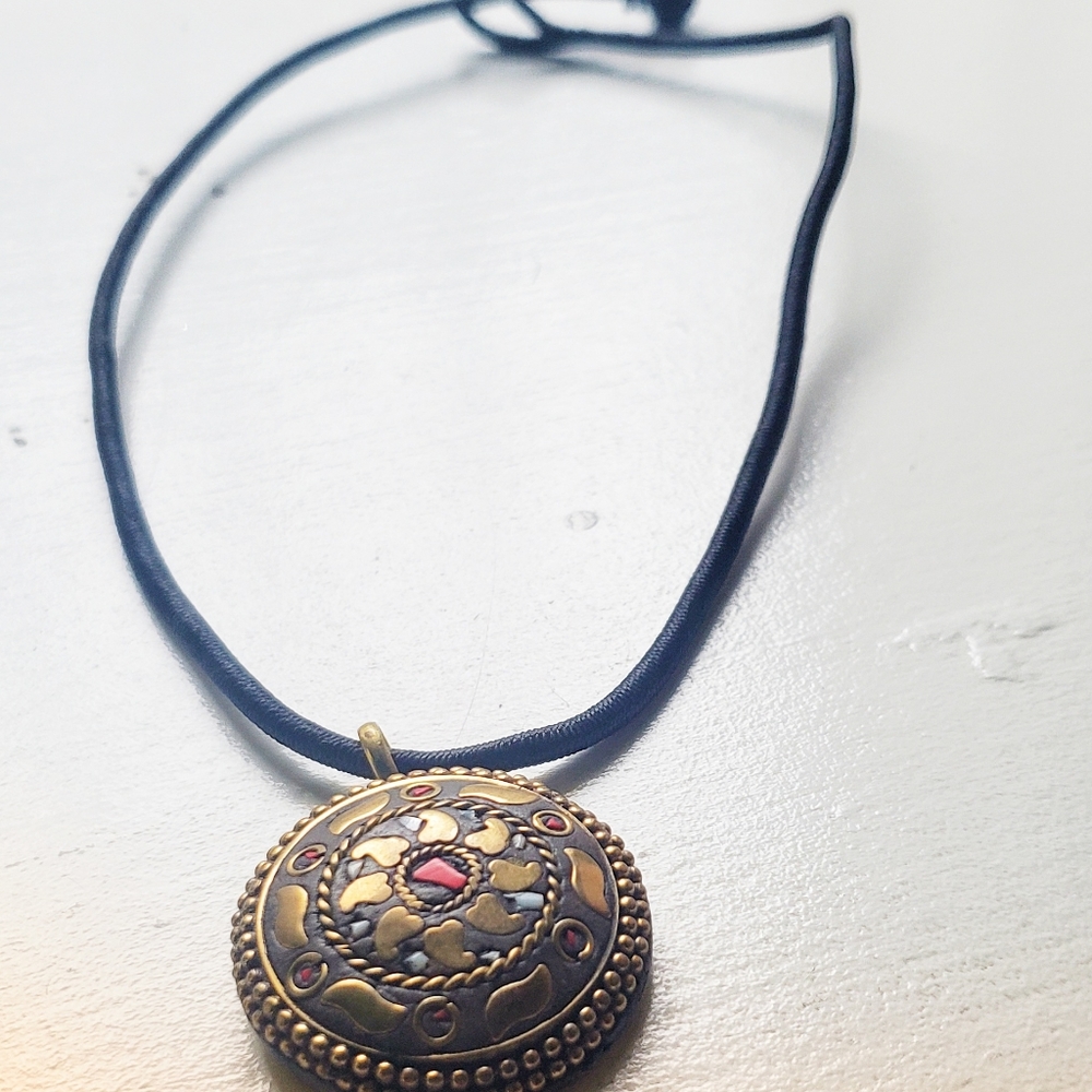 Vintage brass Ethnic pendant necklace